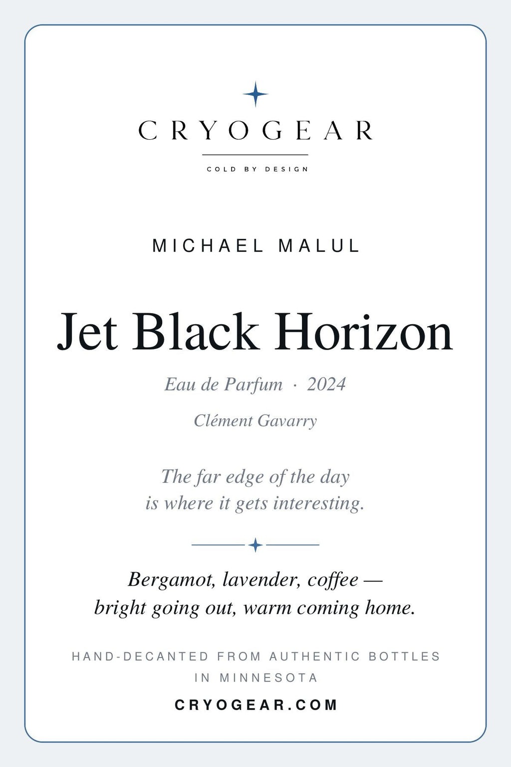 CryoGear scent card — Jet Black Horizon