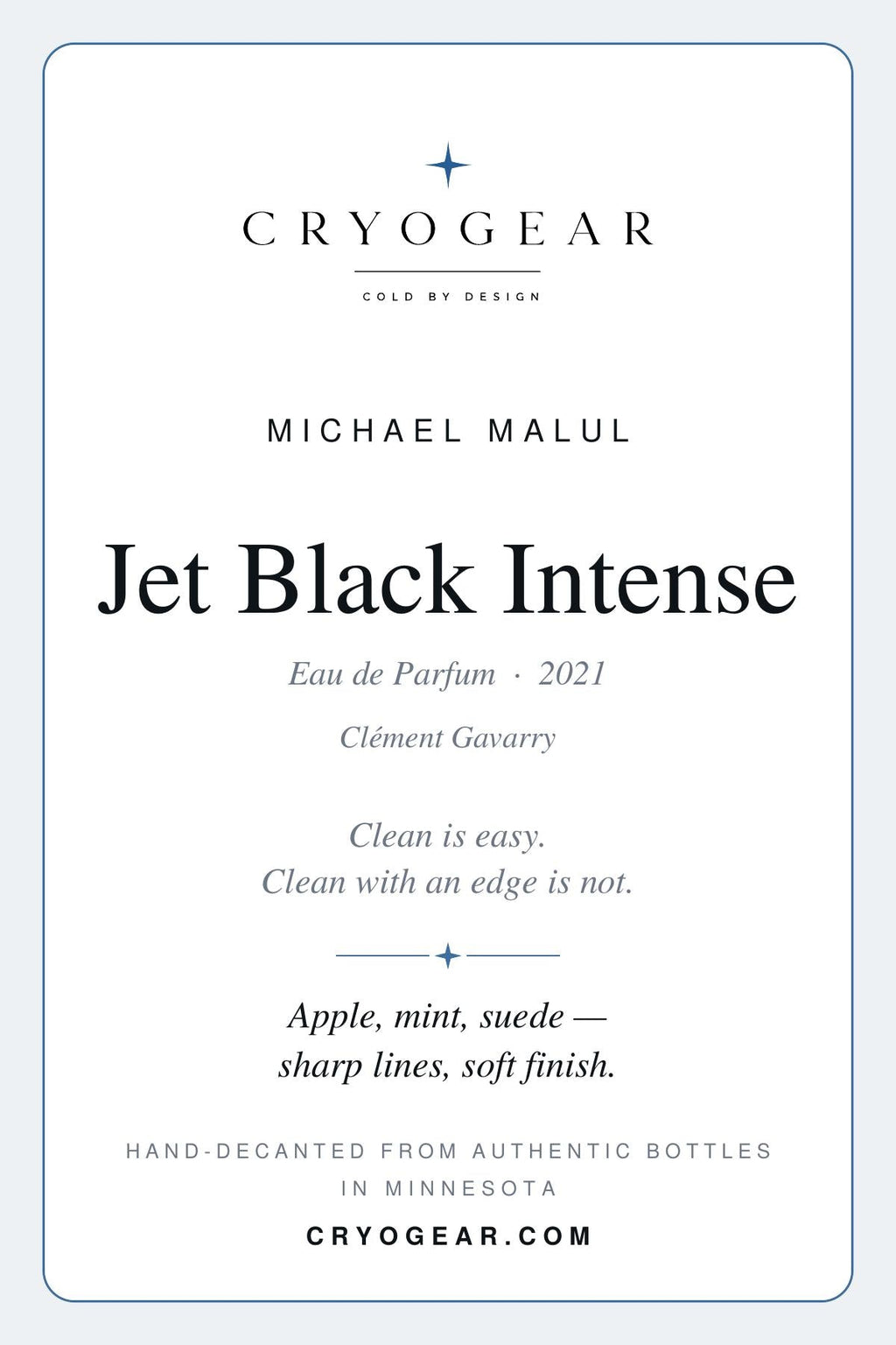 CryoGear scent card — Jet Black Intense