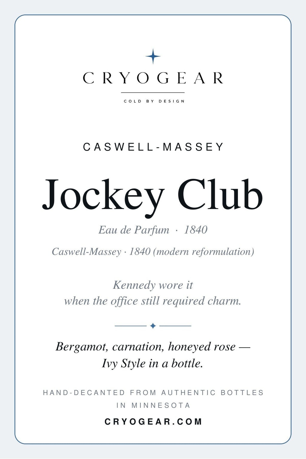 Jockey Club scent card — front