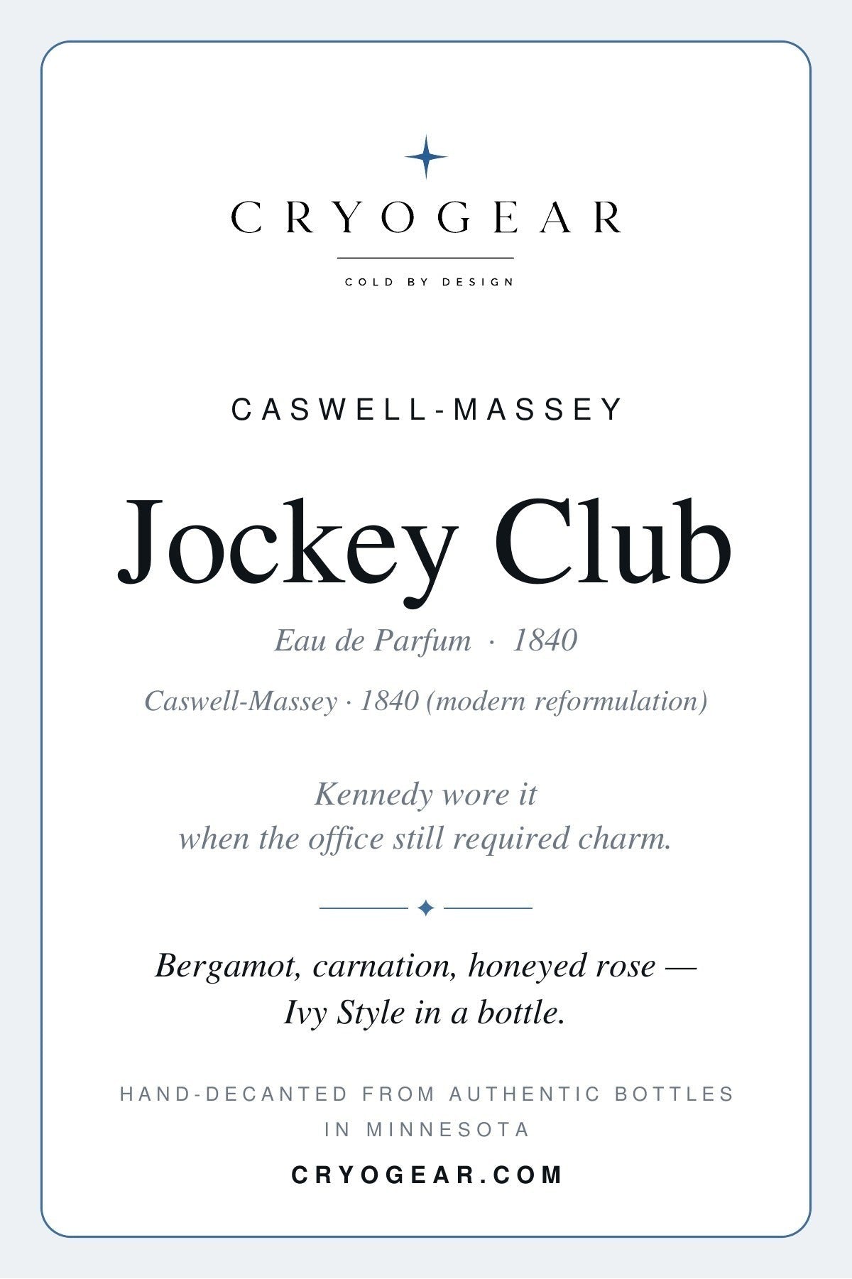 Jockey Club scent card — front