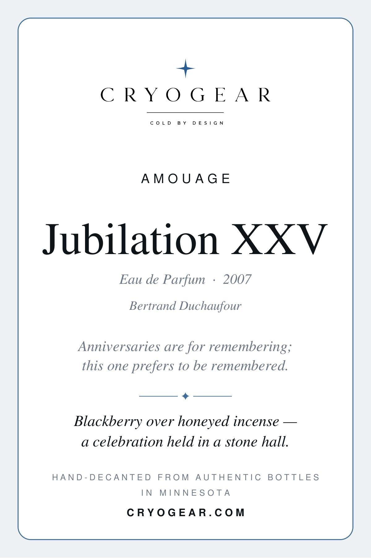 Amouage Jubilation XXV scent card — front