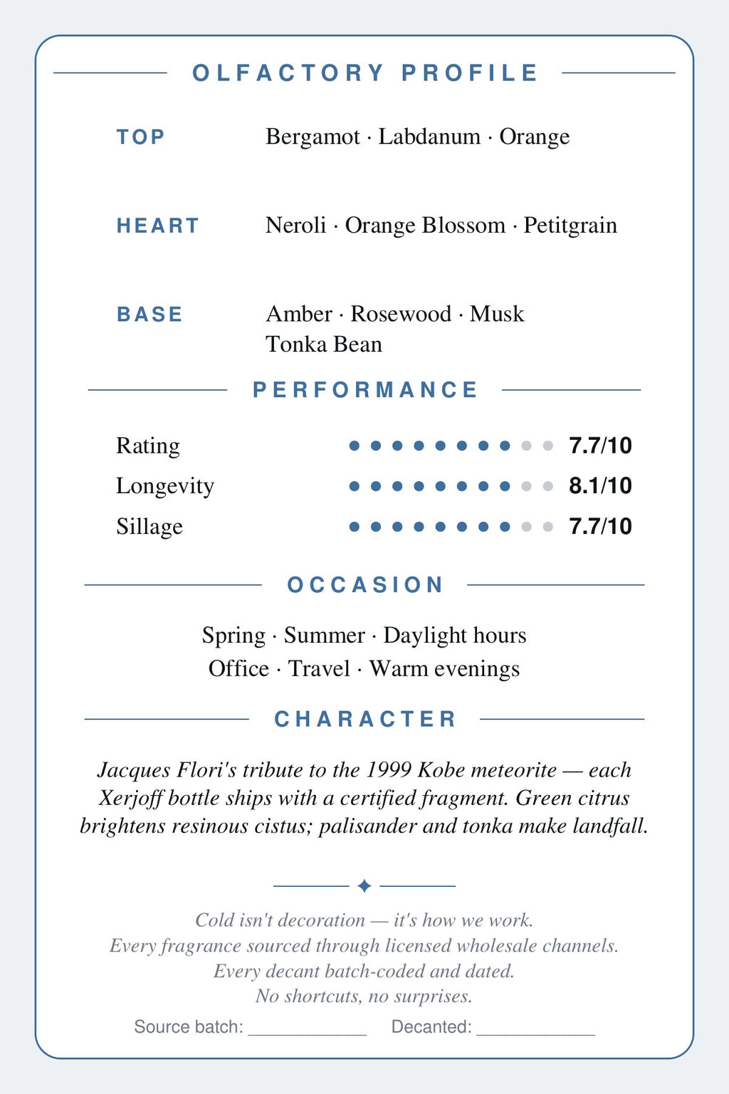Kobe scent card — olfactory profile