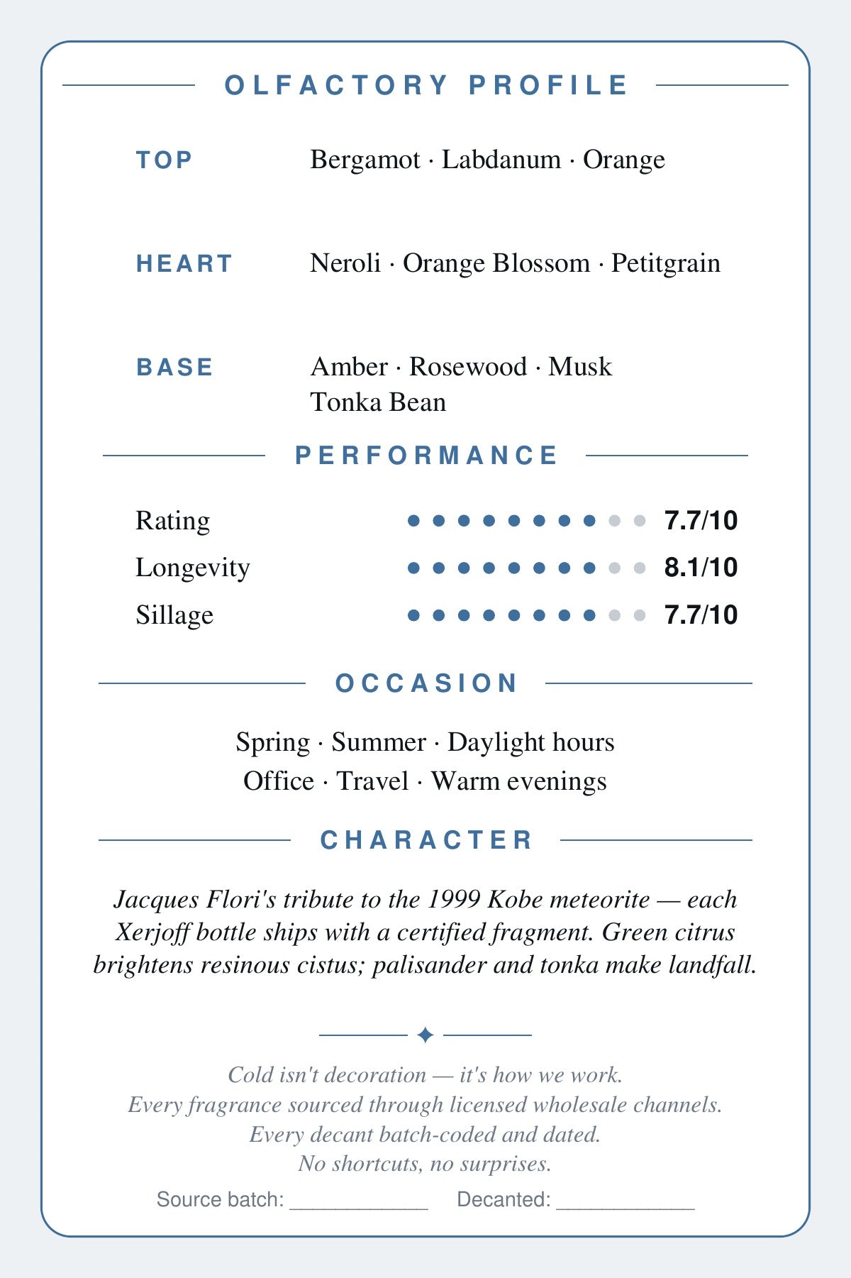 Kobe scent card — olfactory profile