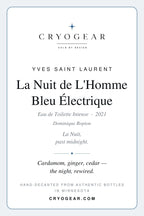 Cryogear scent card — La Nuit de L'Homme Bleu Électrique (front)