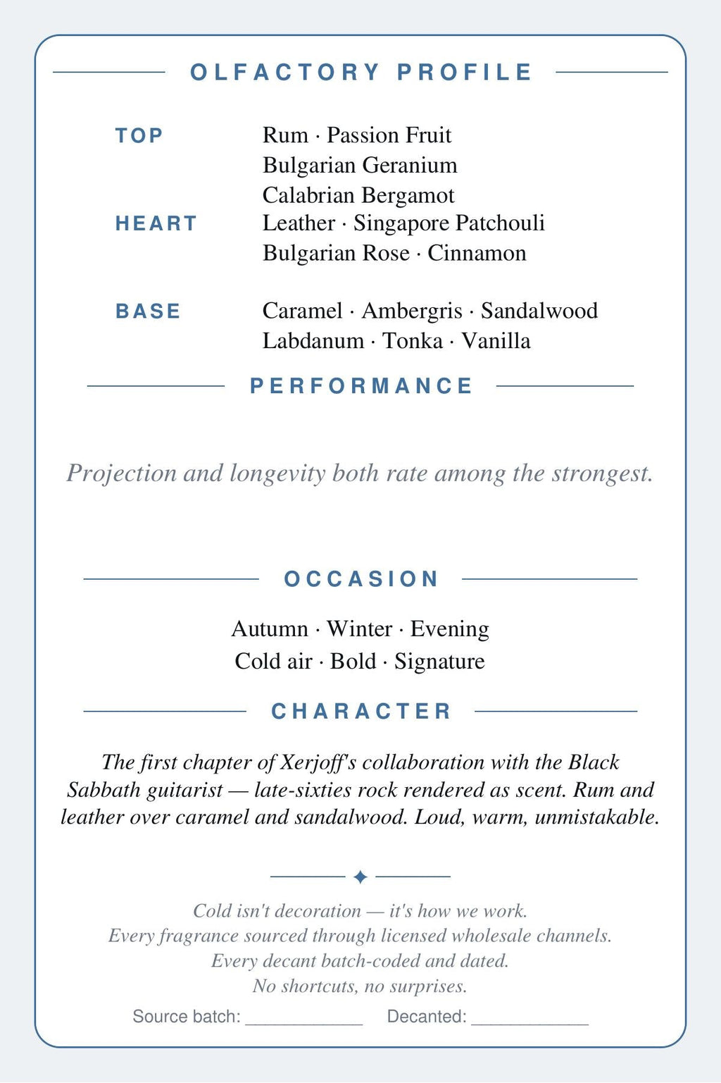 CryoGear scent card back — Xerjoff Tony Iommi Monkey Special olfactory profile