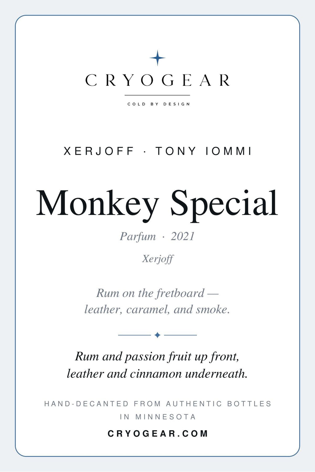 CryoGear scent card front — Xerjoff Tony Iommi Monkey Special