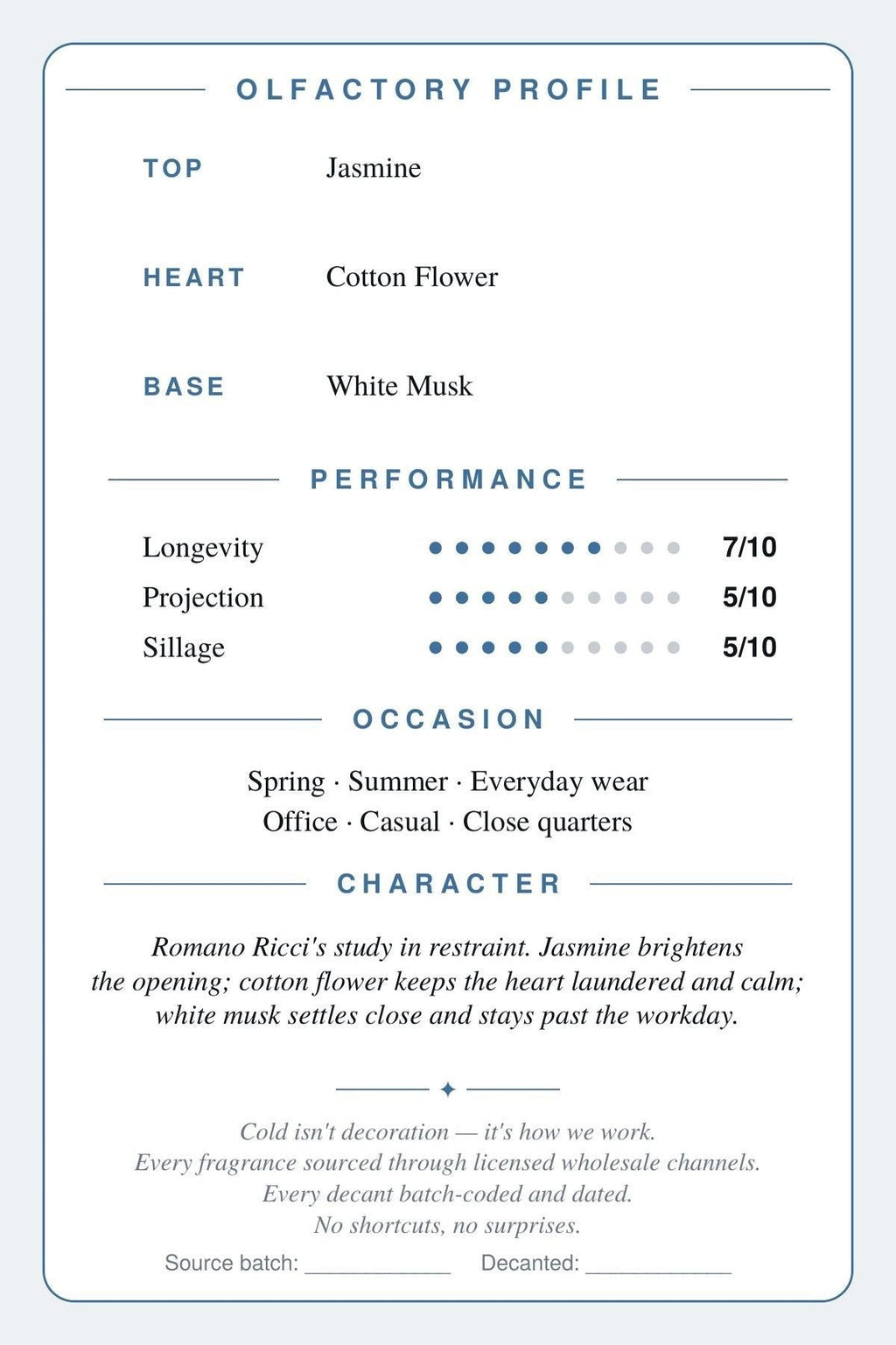 Musc Invisible scent card — olfactory profile