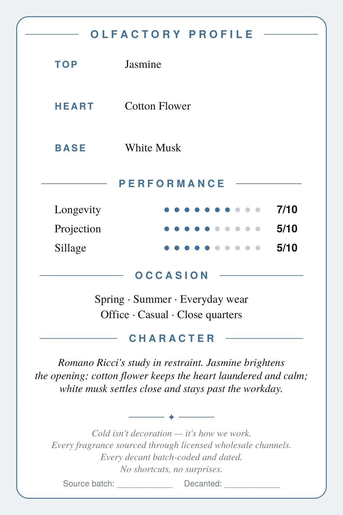 Musc Invisible scent card — olfactory profile