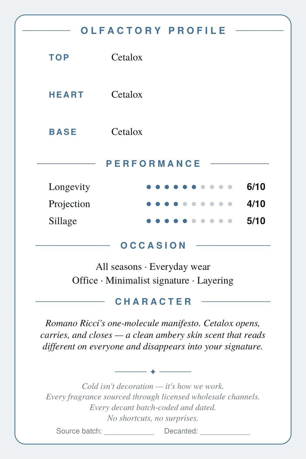 Not A Perfume scent card — olfactory profile