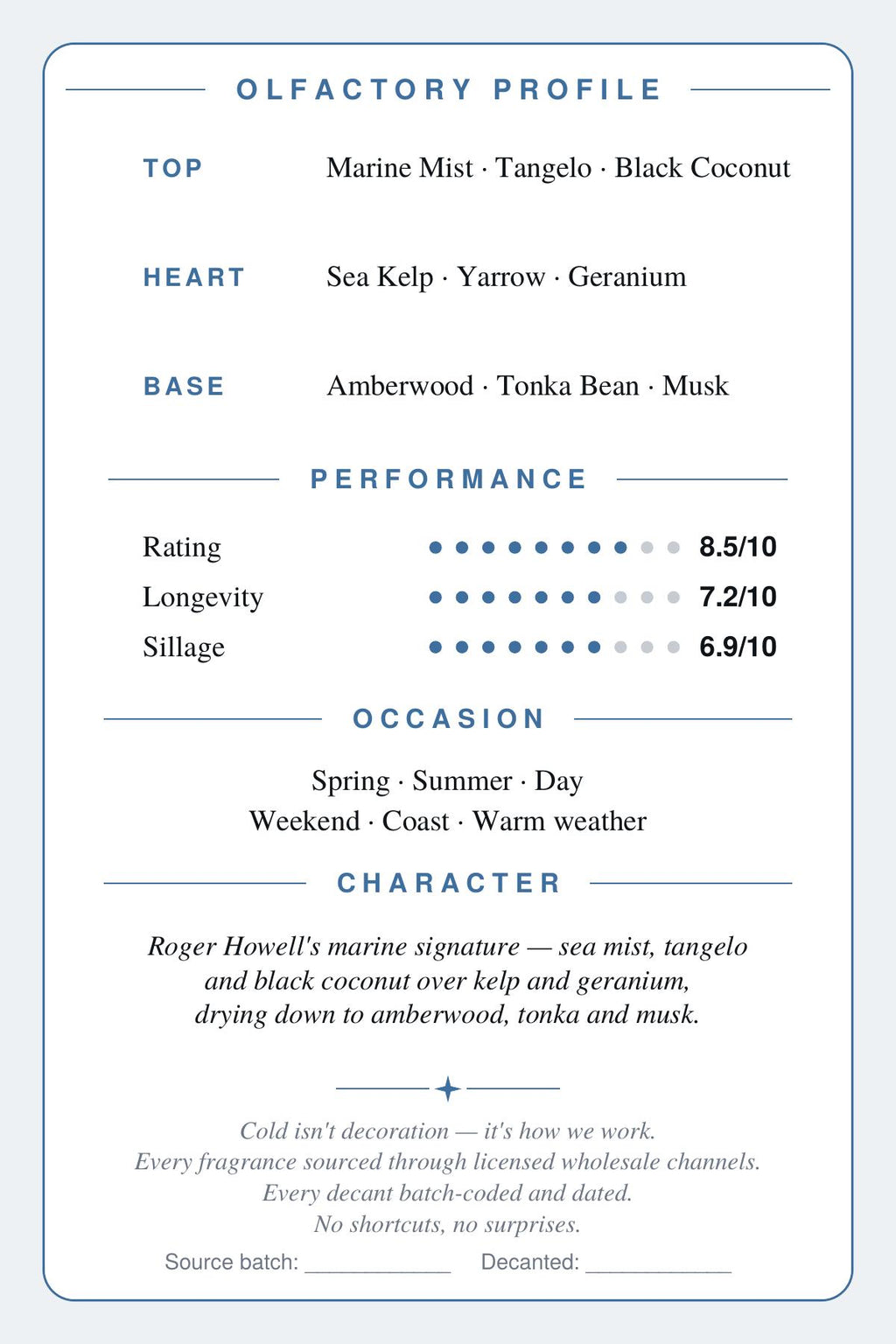 CryoGear scent card — Ocean Noir (back)