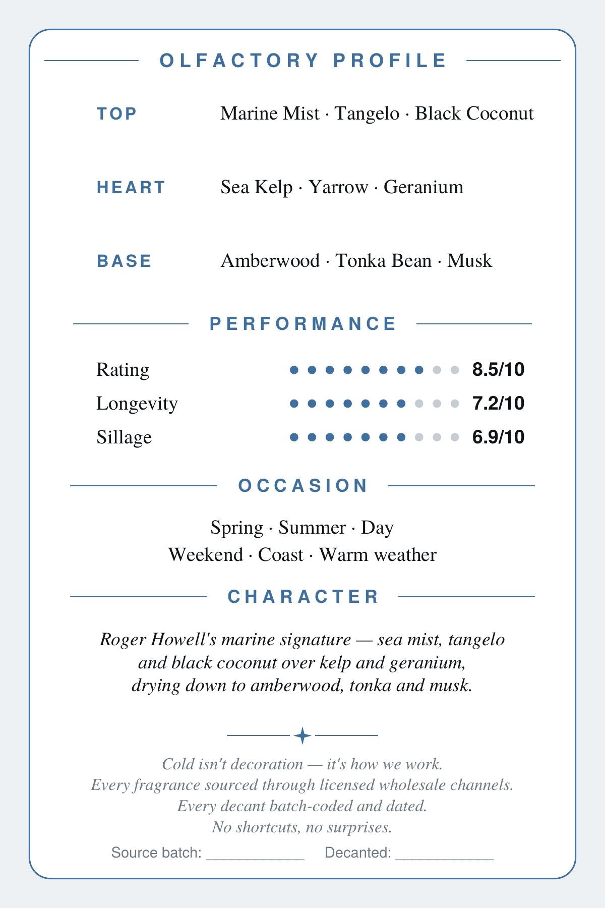 CryoGear scent card — Ocean Noir (back)