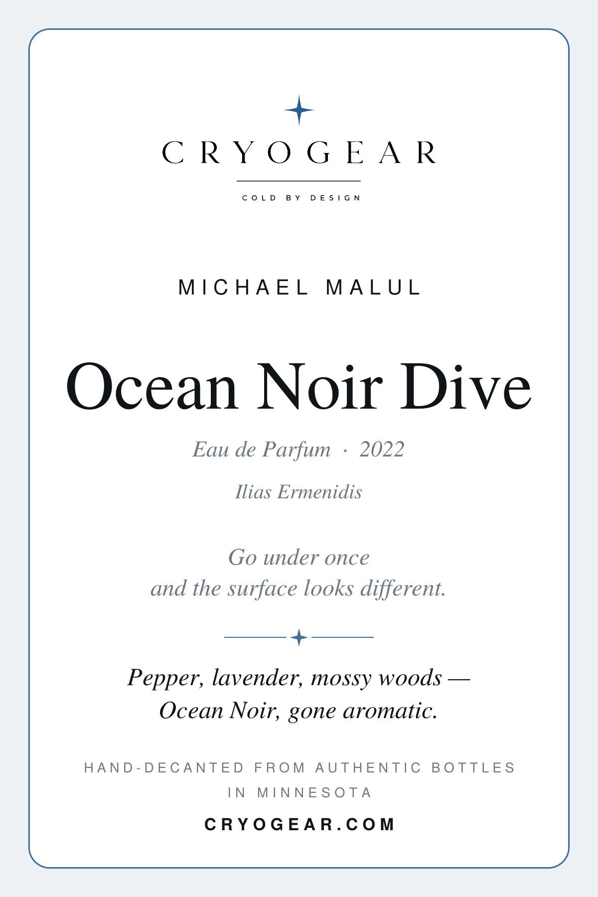 CryoGear scent card — Ocean Noir Dive (front)