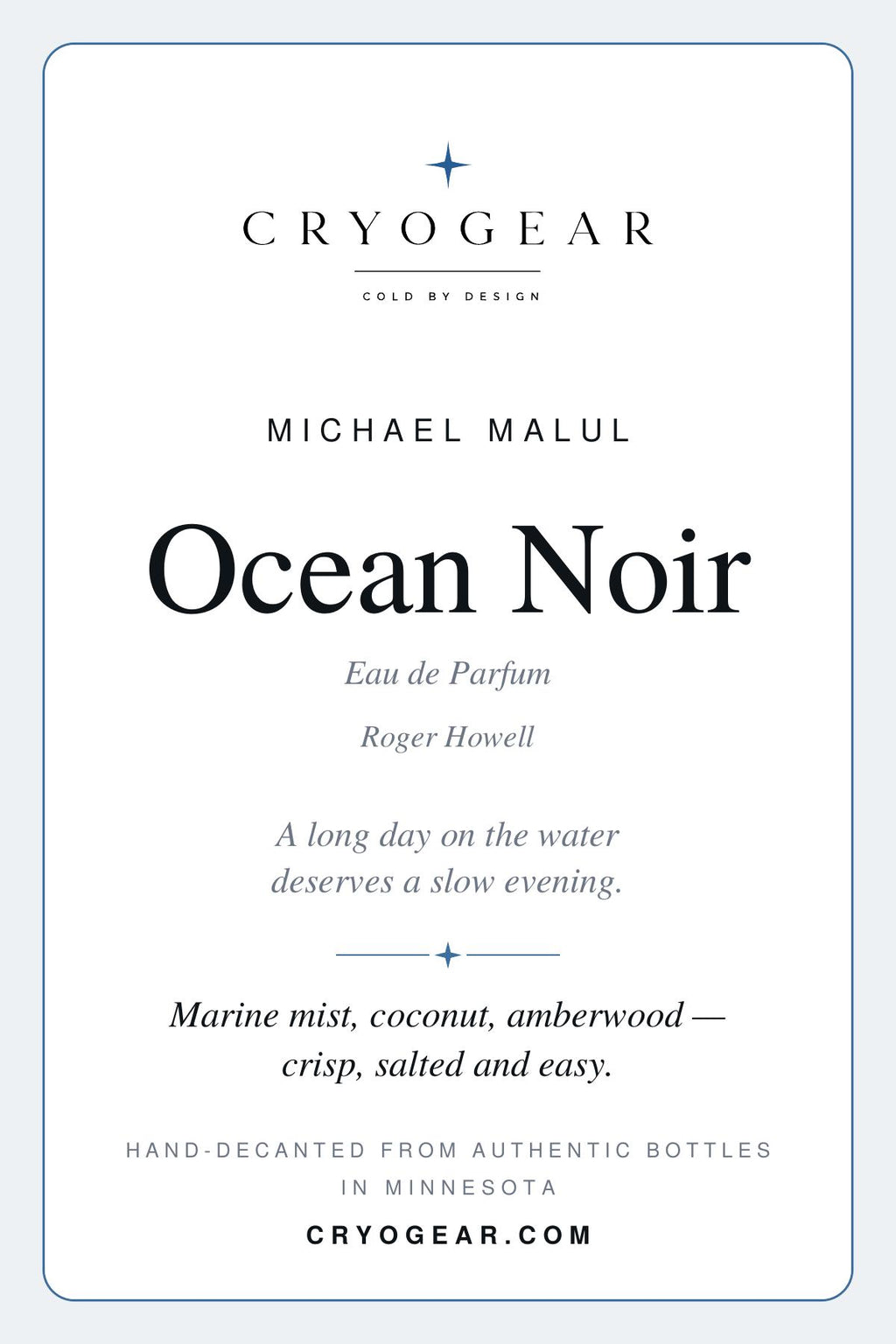 CryoGear scent card — Ocean Noir (front)