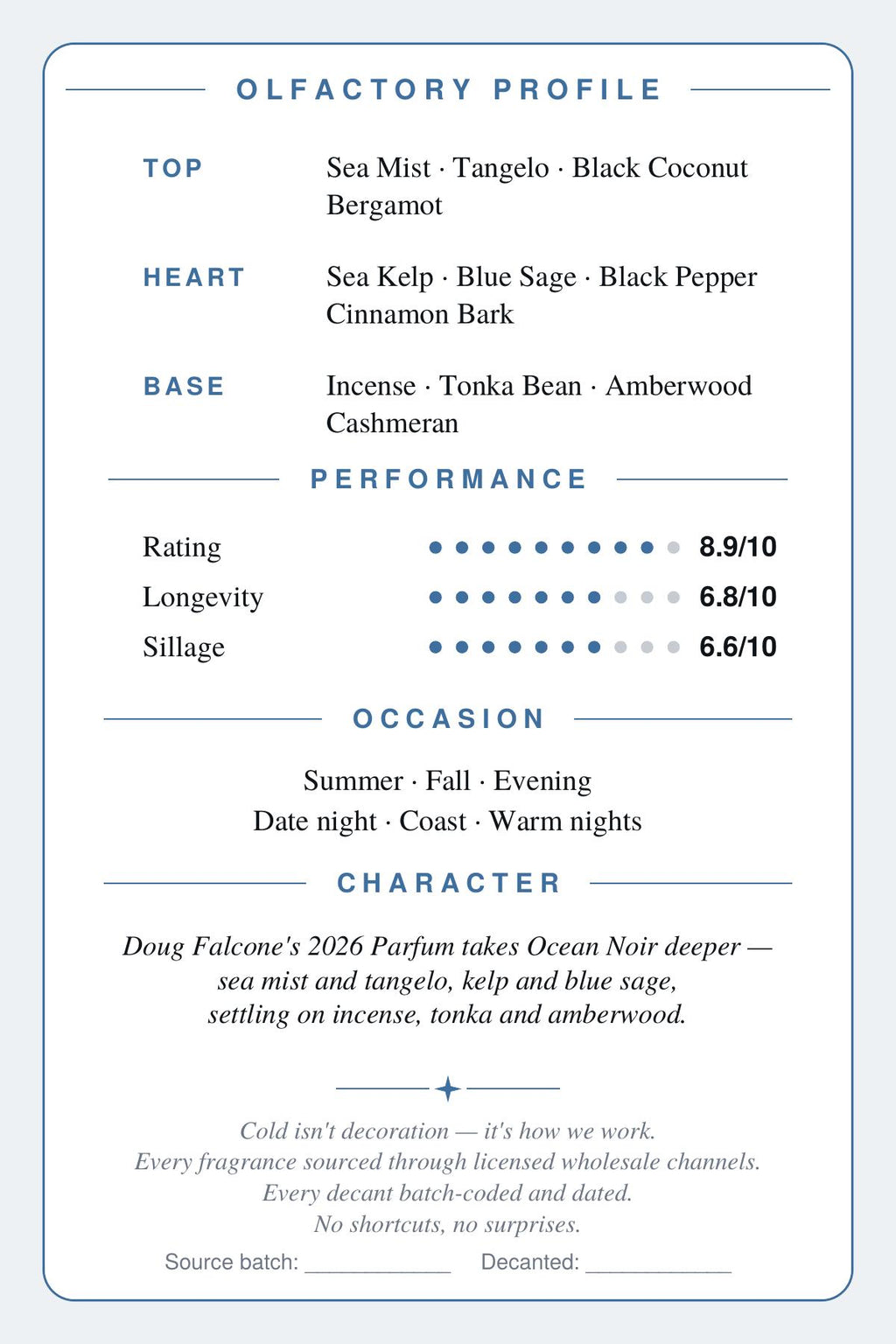 CryoGear scent card — Ocean Noir Parfum (back)