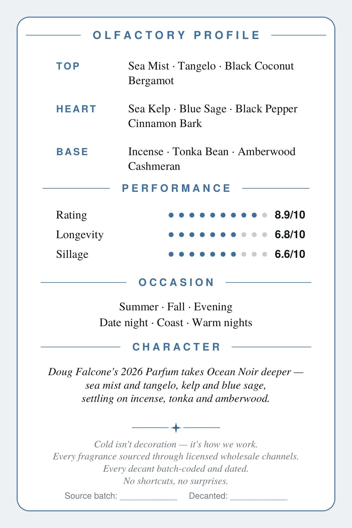 CryoGear scent card — Ocean Noir Parfum (back)