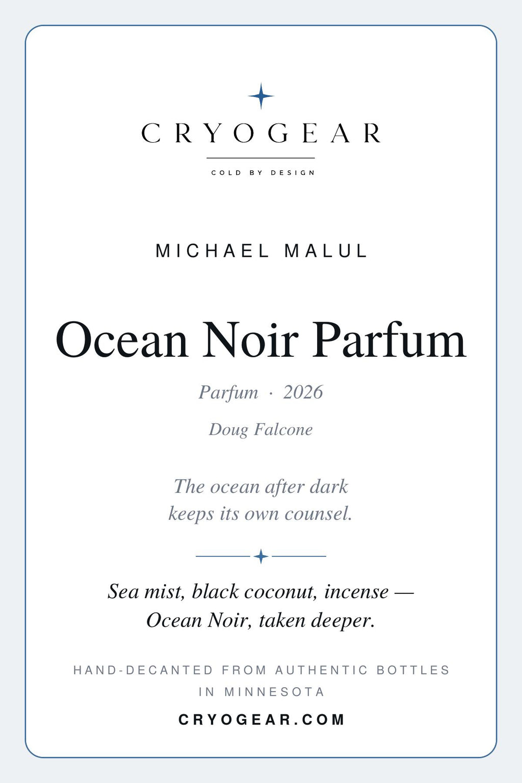 CryoGear scent card — Ocean Noir Parfum (front)
