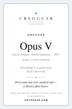 Amouage Opus V Woods Symphony scent card — front