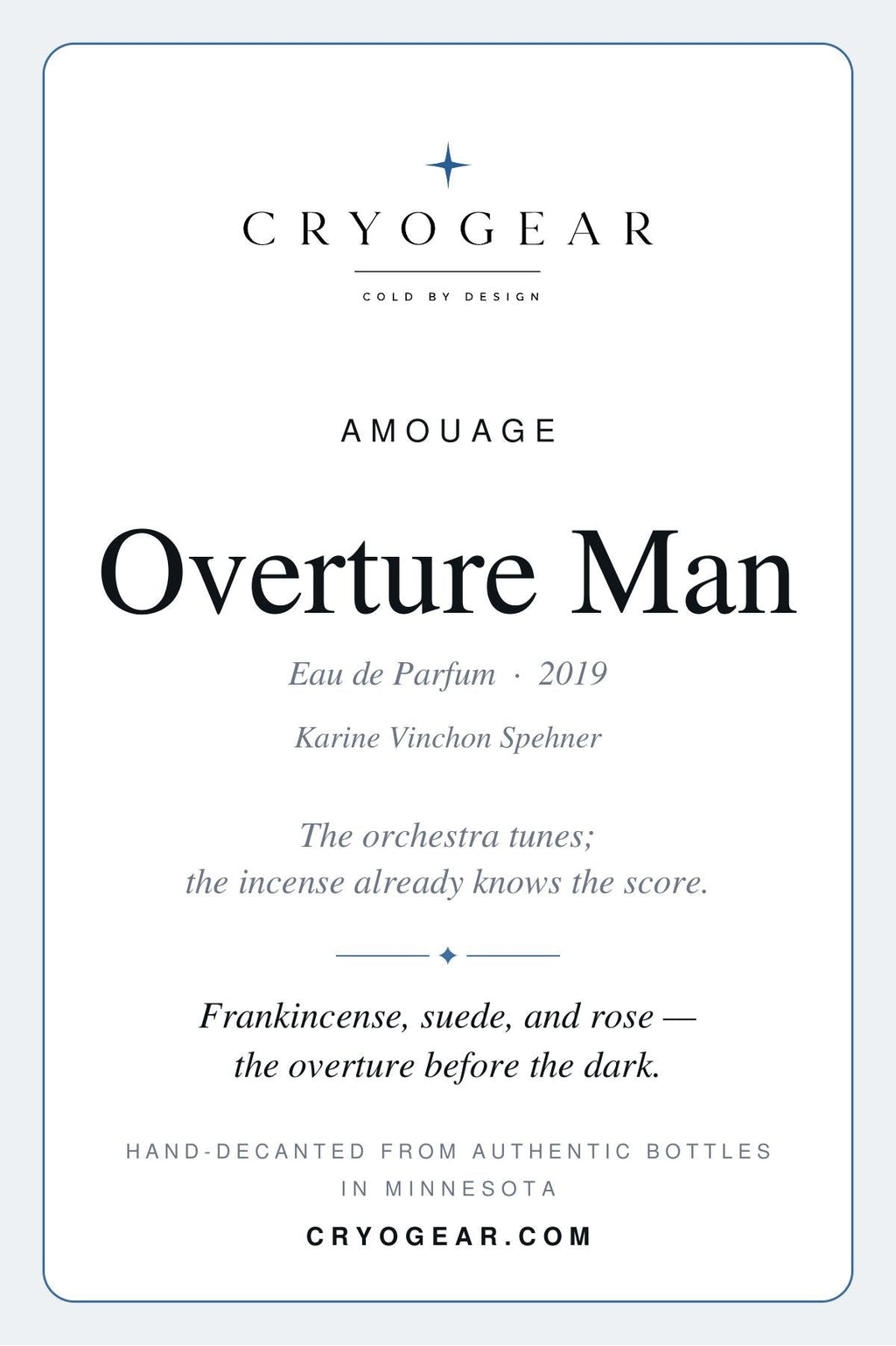 Amouage Overture Man scent card — front
