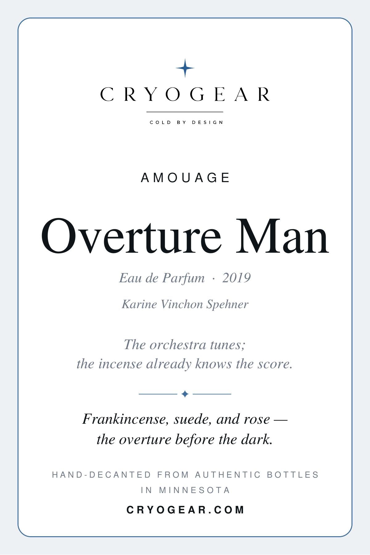 Amouage Overture Man scent card — front