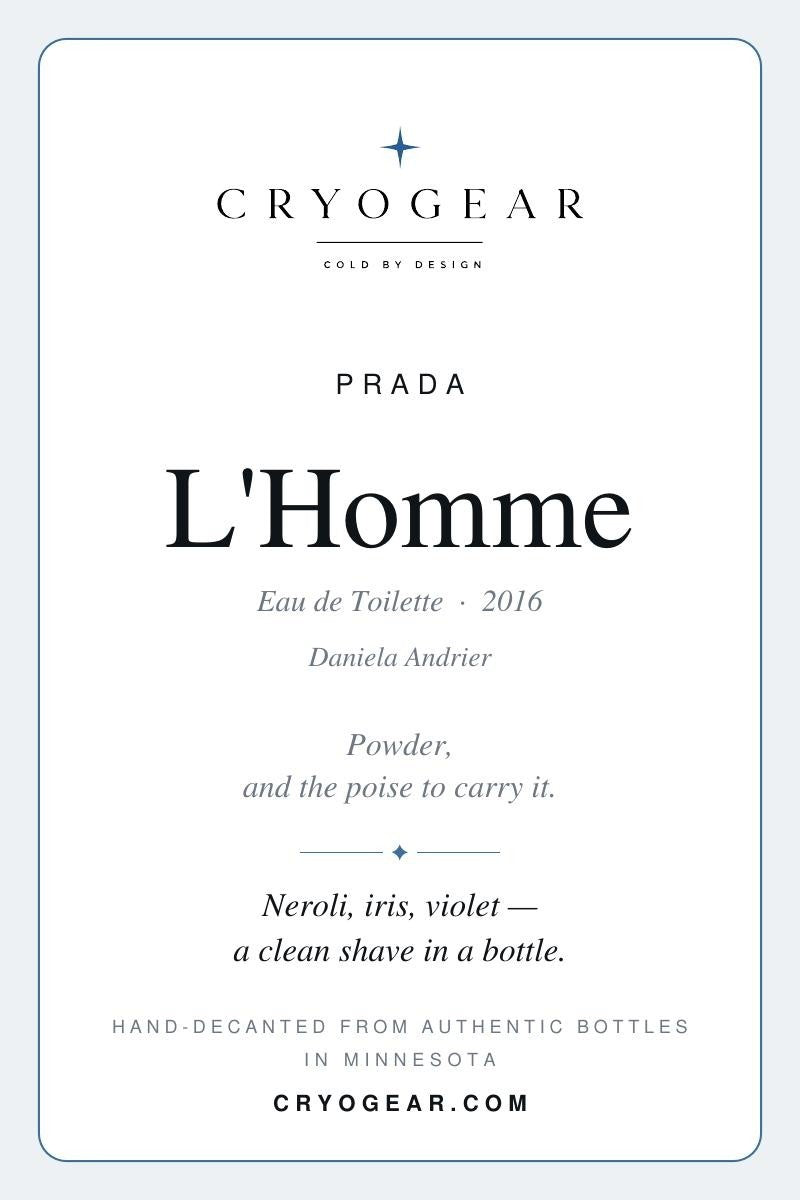 Prada L'Homme Eau de Toilette scent card — front