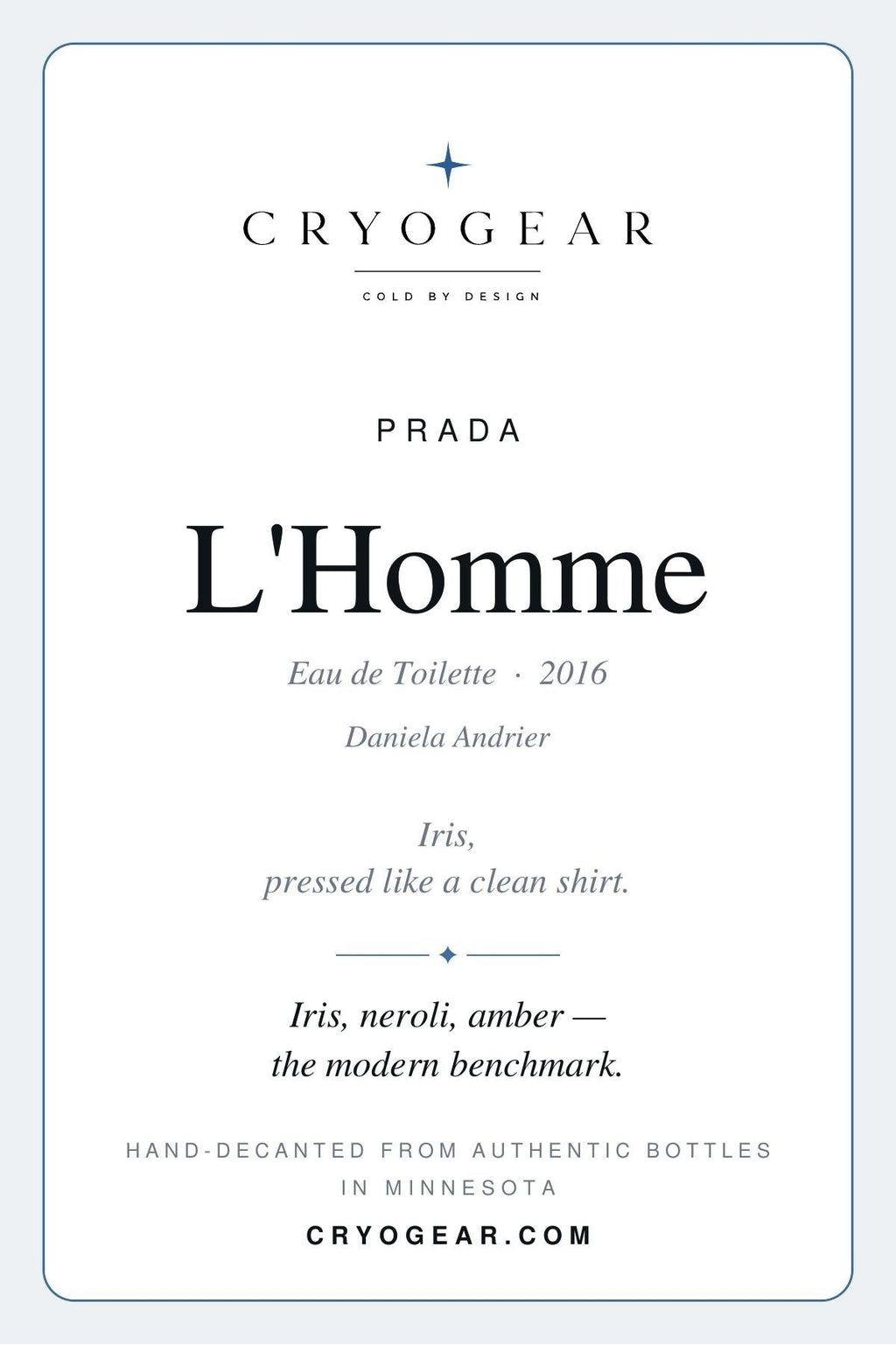 Prada L'Homme scent card — front