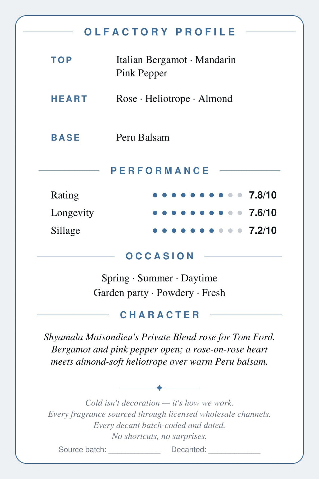 Cryogear scent card — Rose d'Amalfi (back)