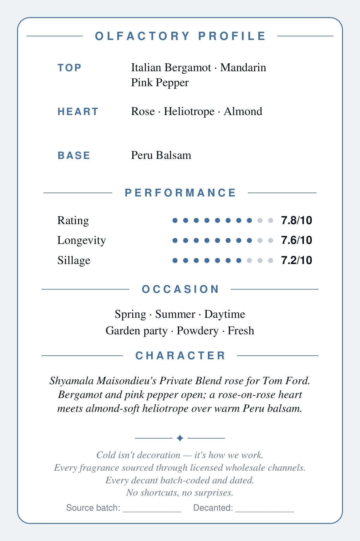 Cryogear scent card — Rose d'Amalfi (back)