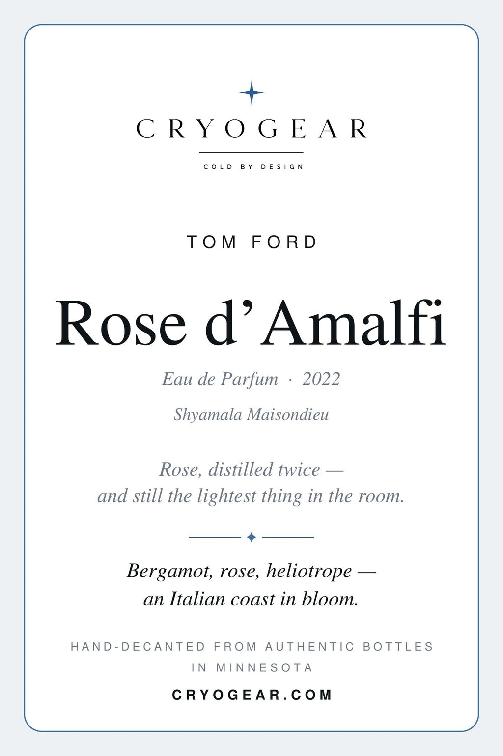 Cryogear scent card — Rose d'Amalfi (front)