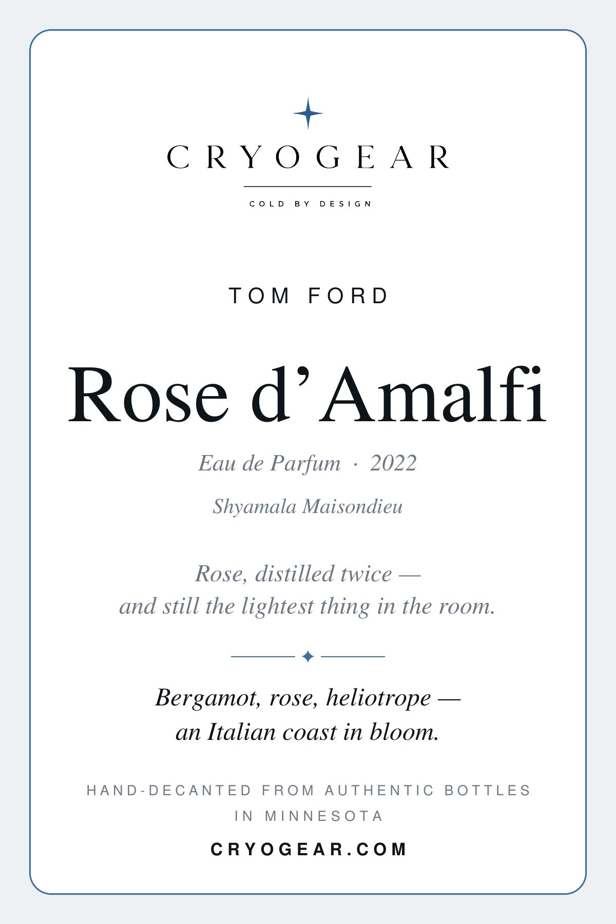Cryogear scent card — Rose d'Amalfi (front)