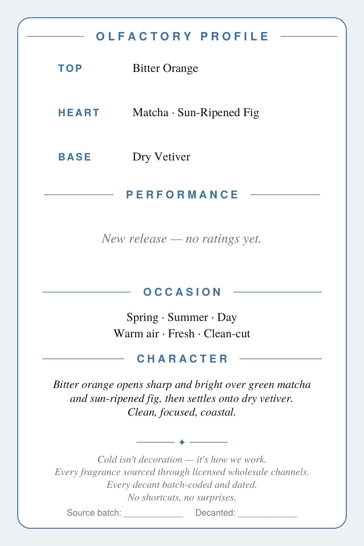 CryoGear scent card — Seaboard Matcha, notes and details, back