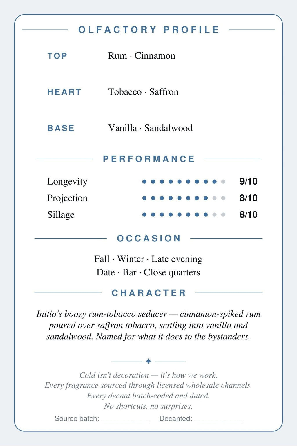 Initio Side Effect scent card — back