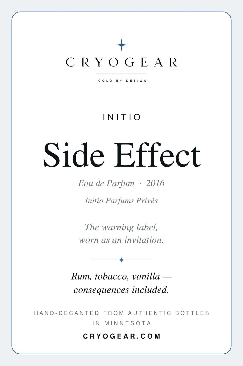 Initio Side Effect scent card — front