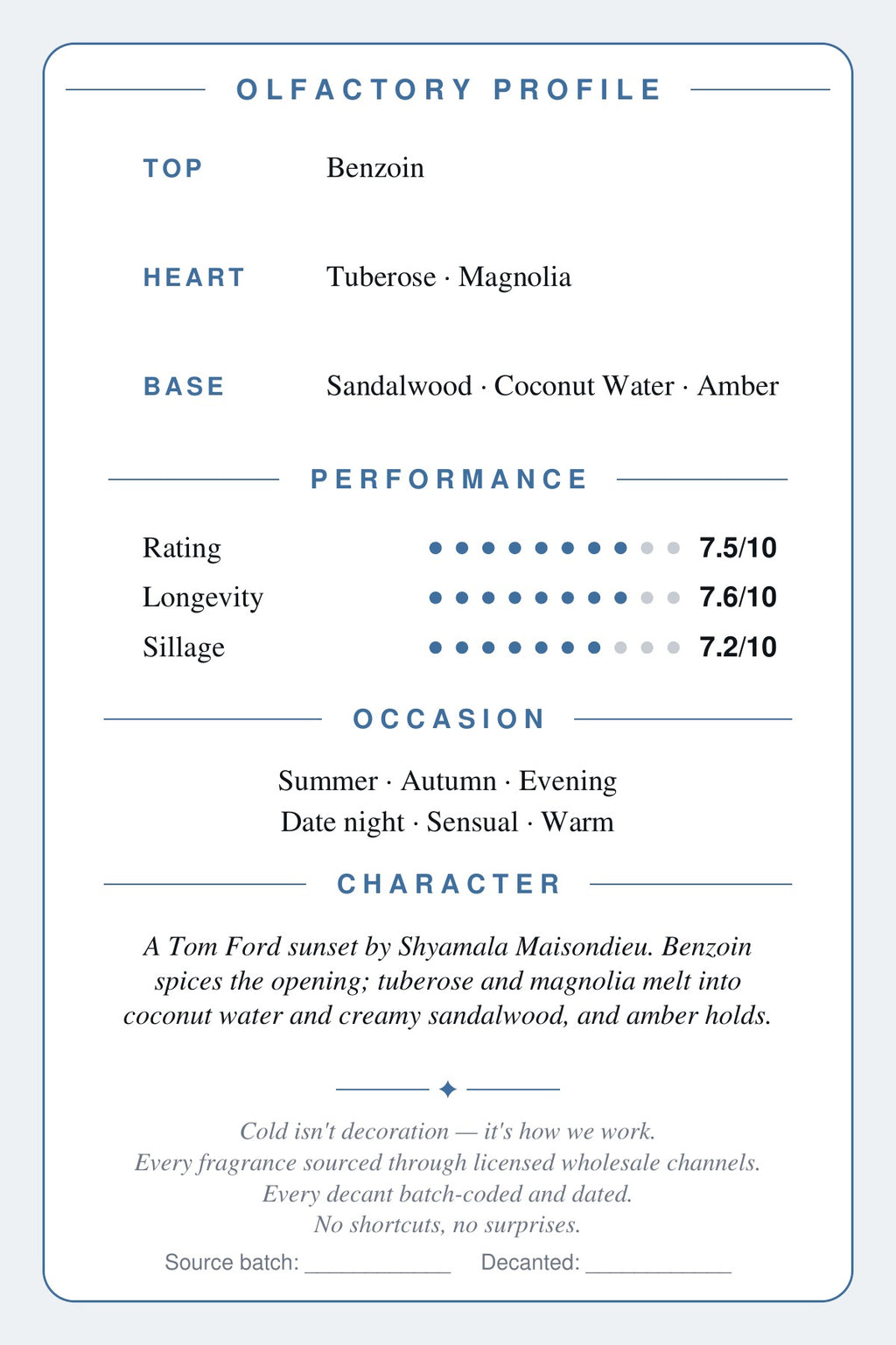Soleil de Feu scent card — olfactory profile