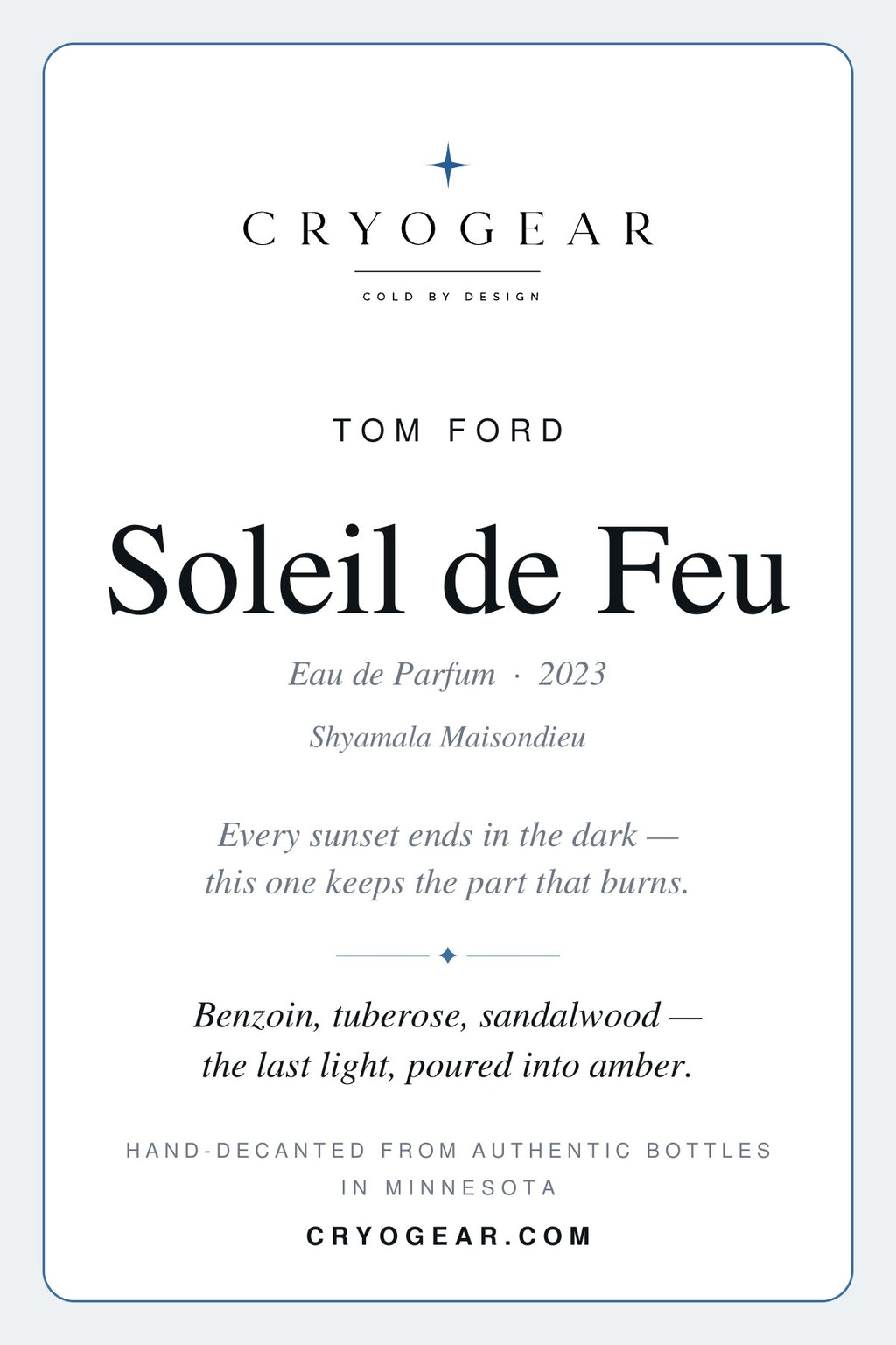 Soleil de Feu scent card — front