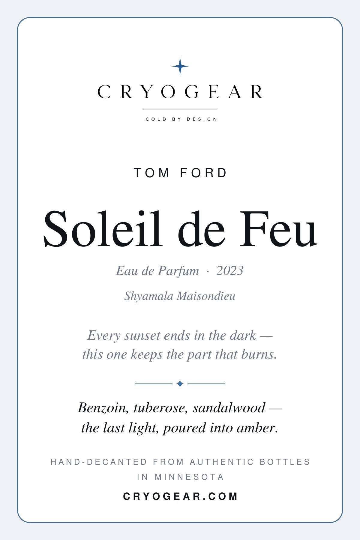Soleil de Feu scent card — front