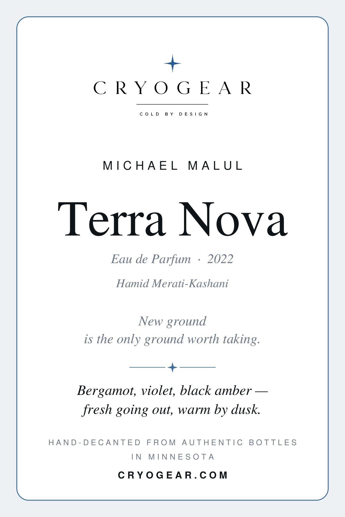 CryoGear scent card — Terra Nova (front)
