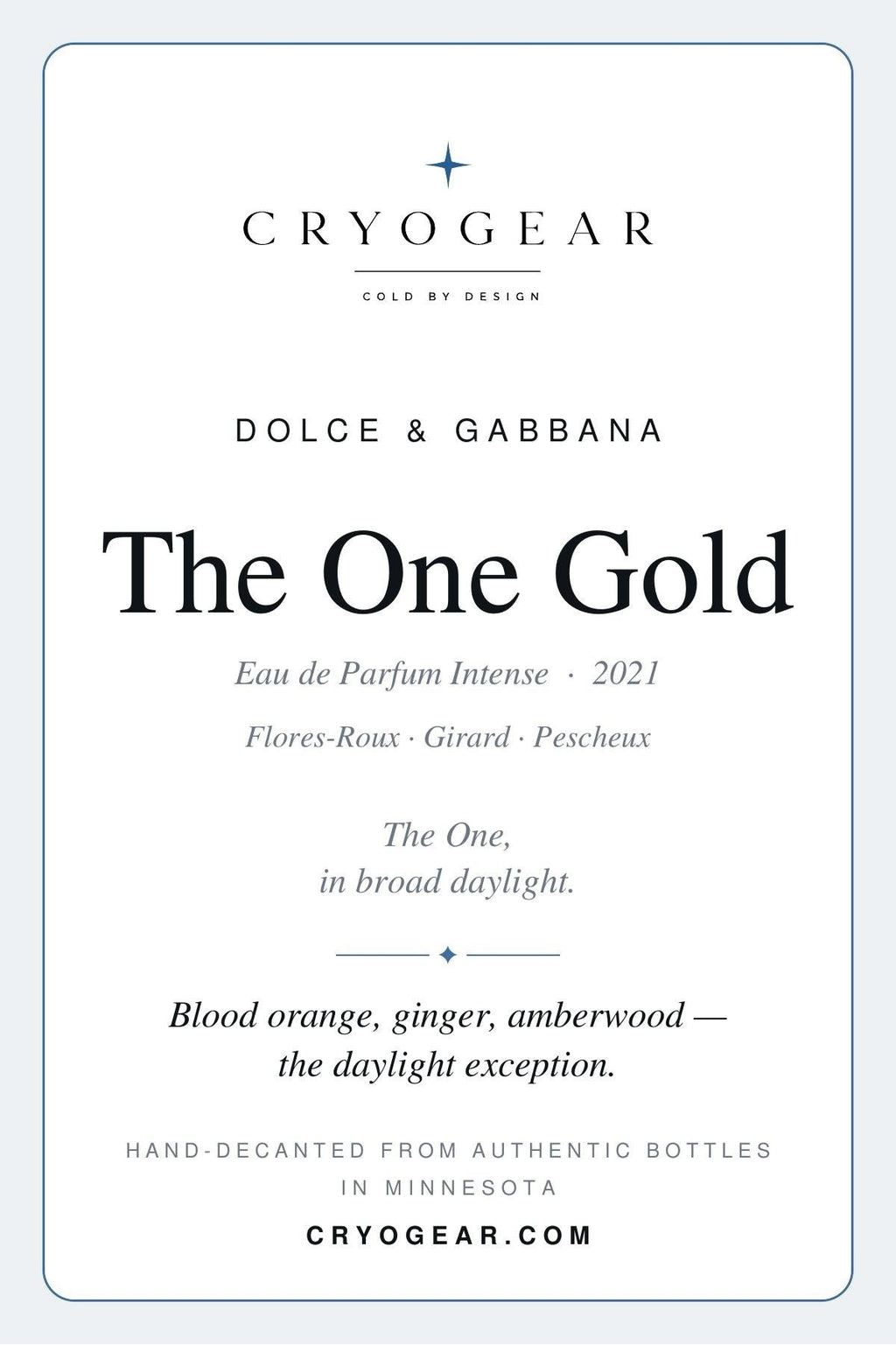 The One Gold scent card — front