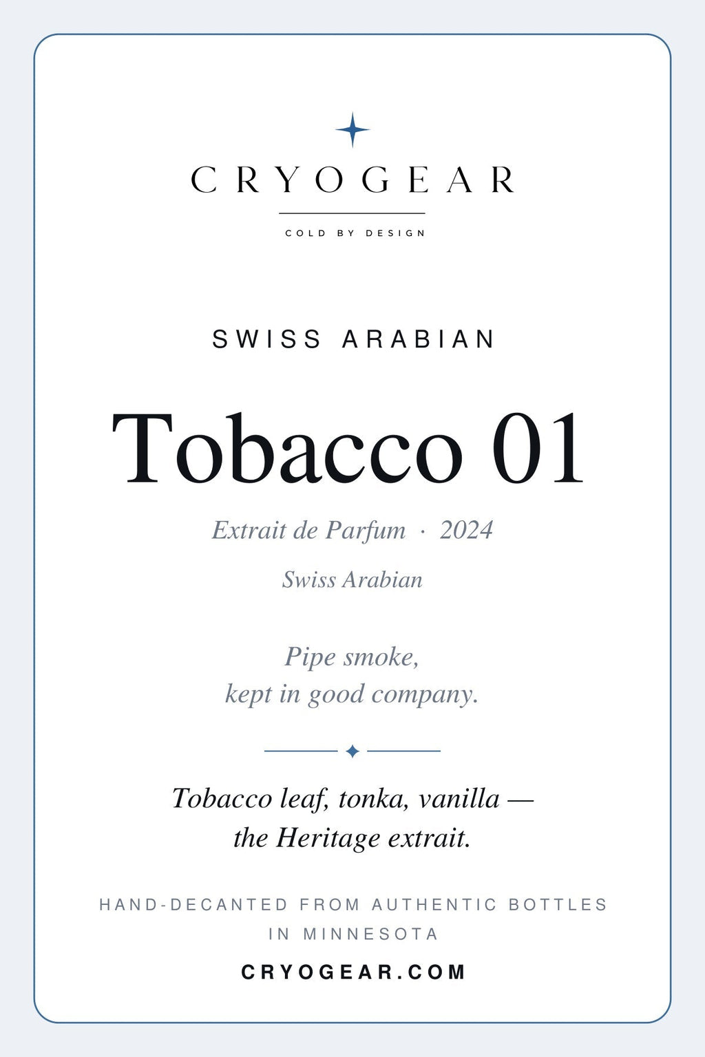 Cryogear scent card front — Tobacco 01