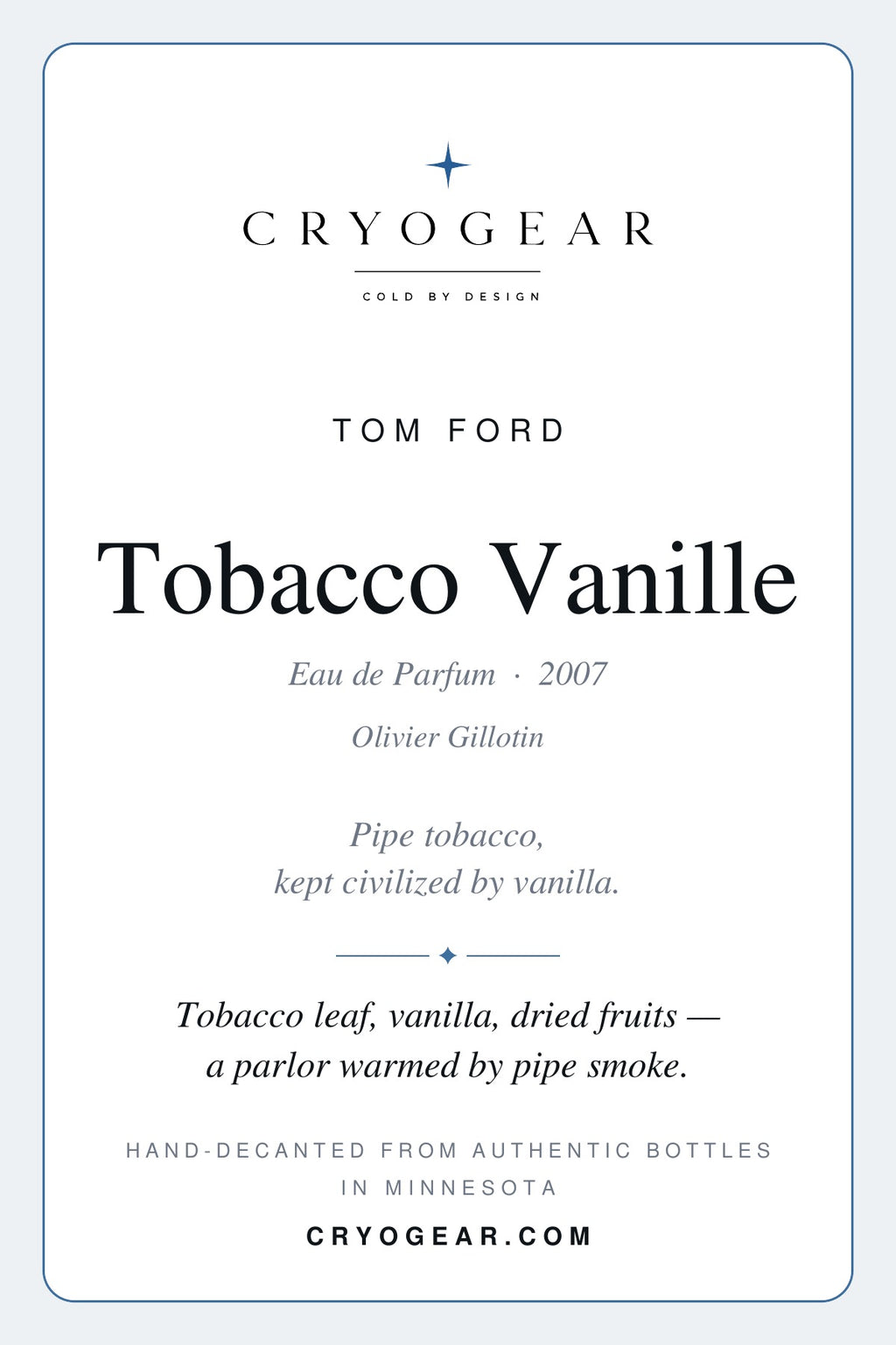 Tobacco Vanille scent card — front