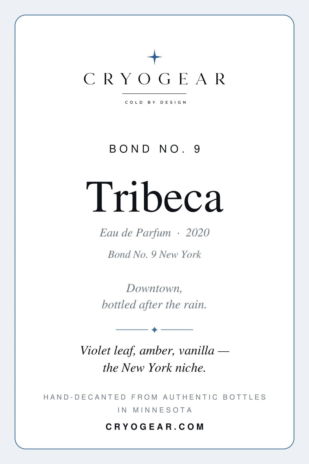 Cryogear scent card front — Tribeca