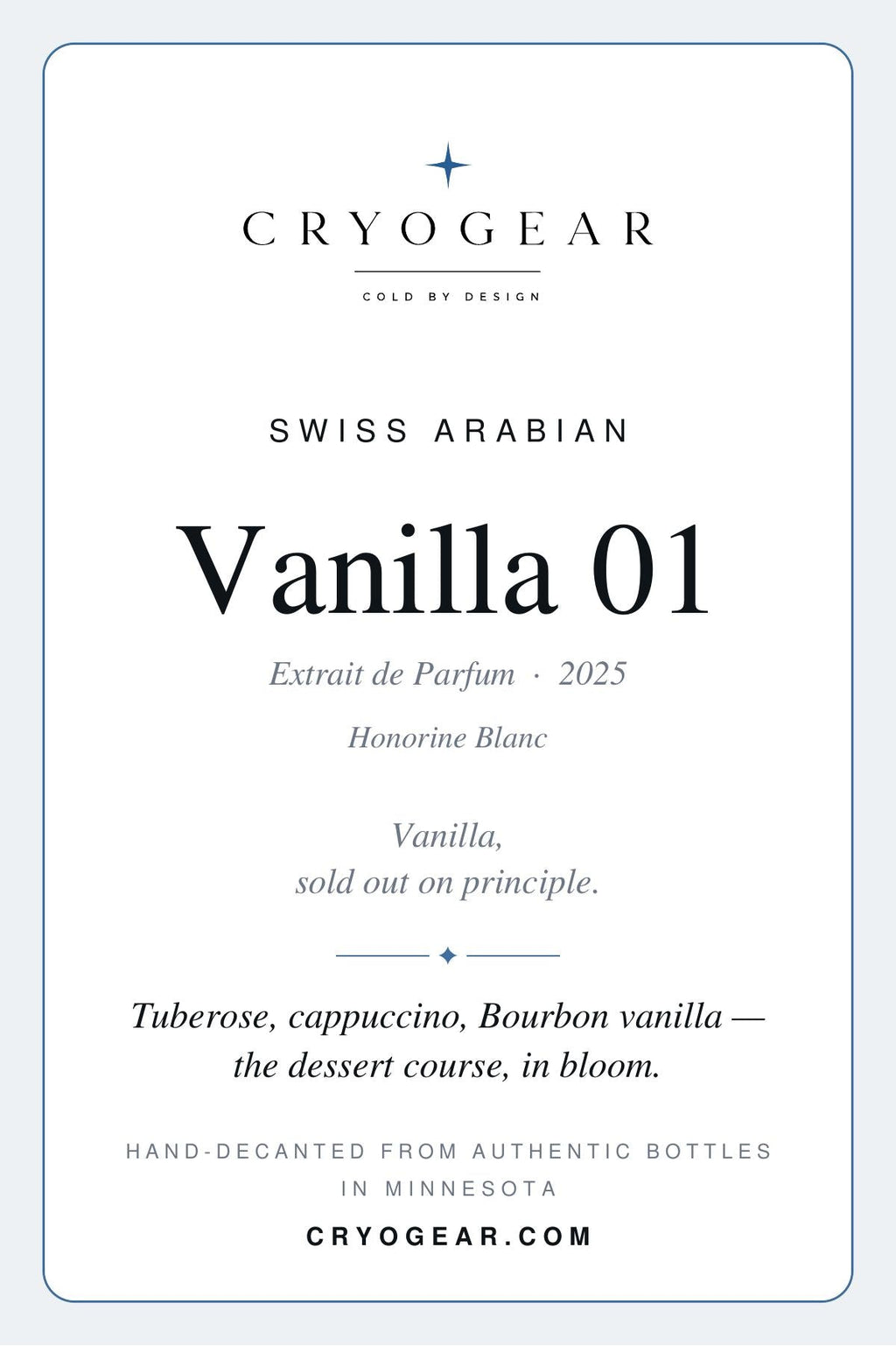 Swiss Arabian Vanilla 01 scent card — front