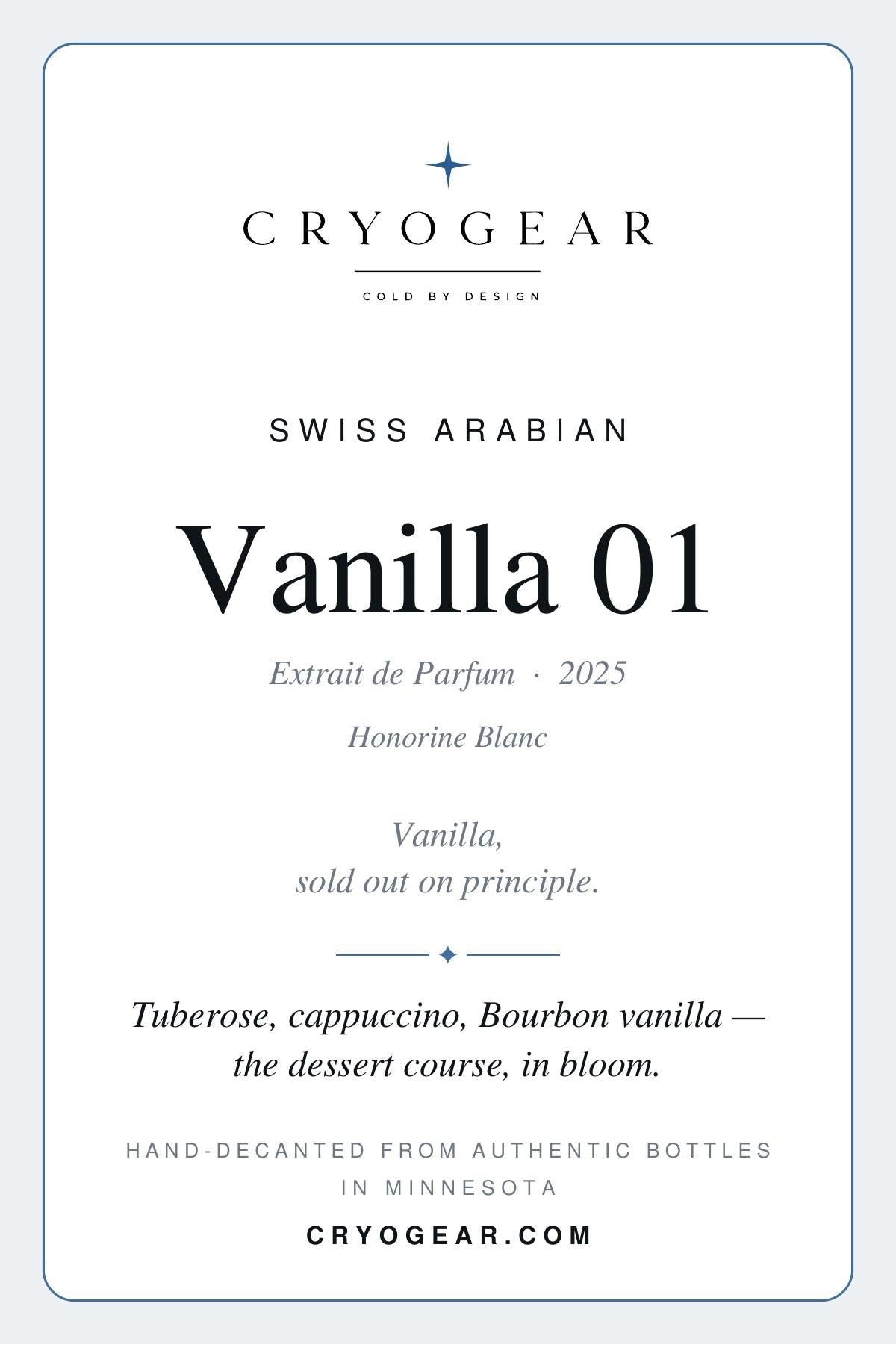 Swiss Arabian Vanilla 01 scent card — front