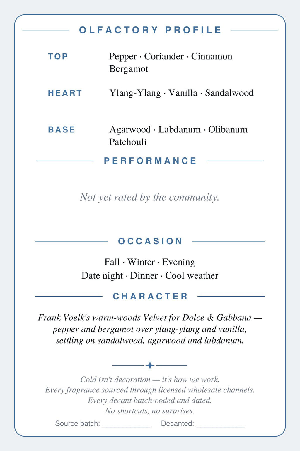 CryoGear scent card — Velvet Amber Sun (back)