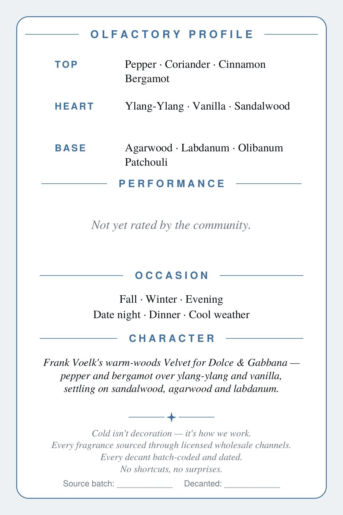 CryoGear scent card — Velvet Amber Sun (back)