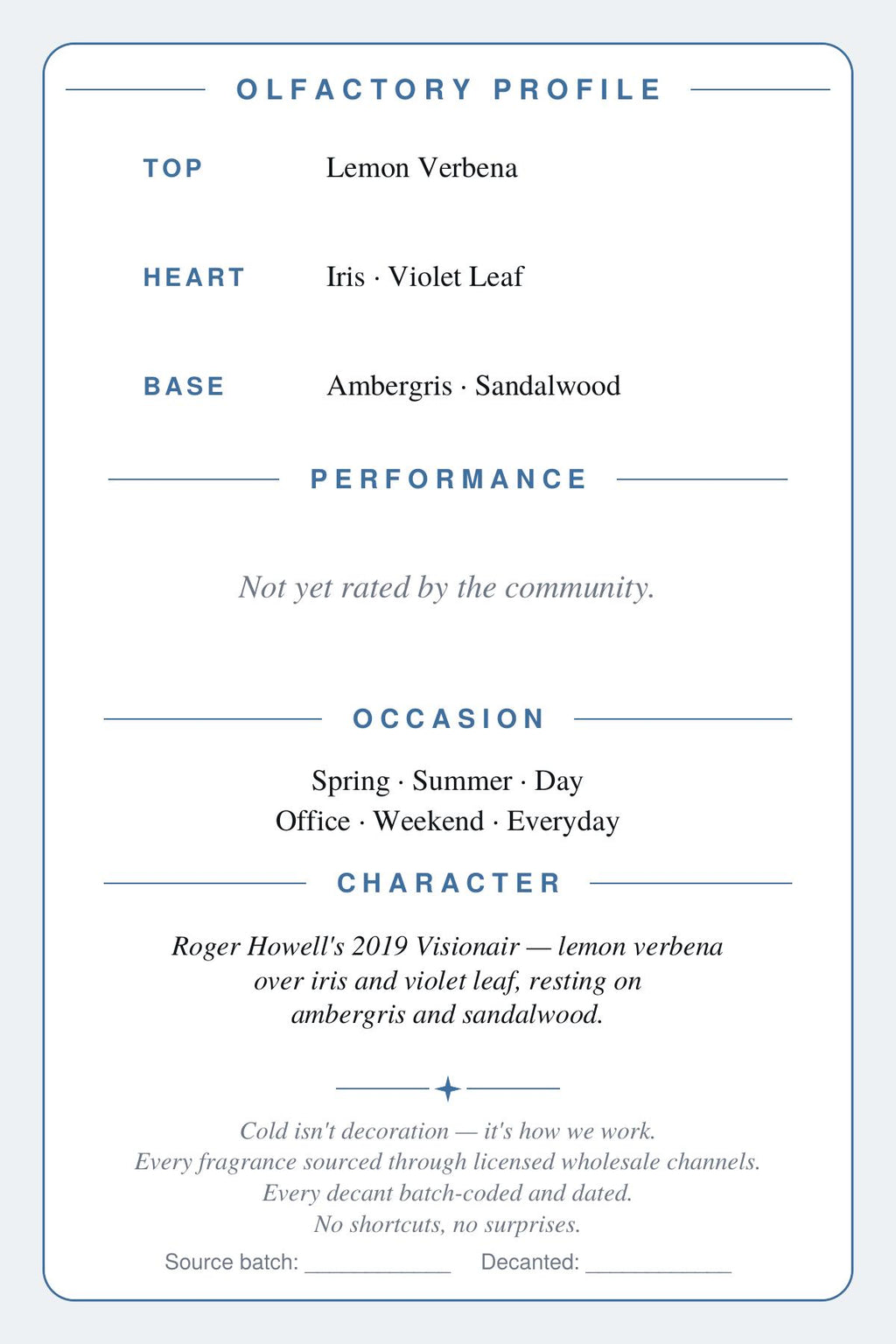 CryoGear scent card — Visionair (back)