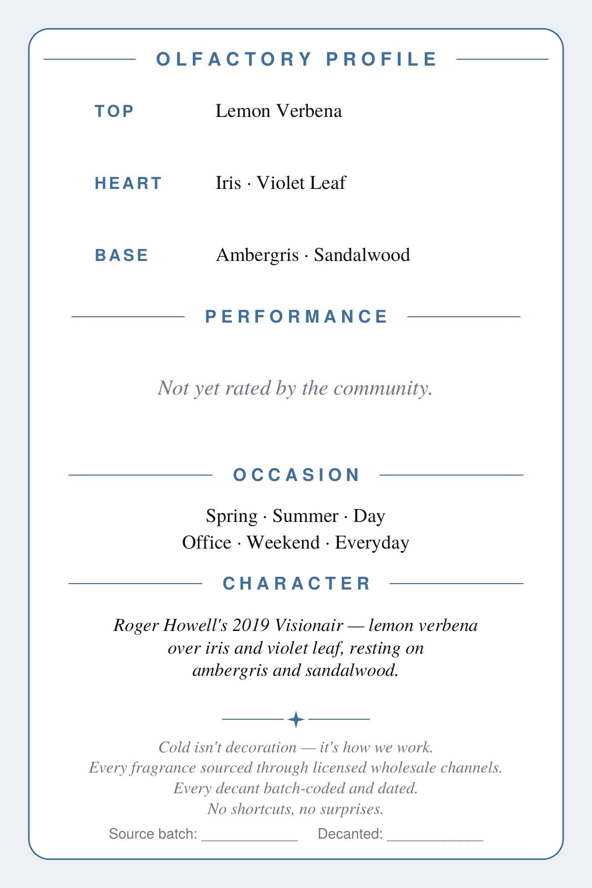 CryoGear scent card — Visionair (back)