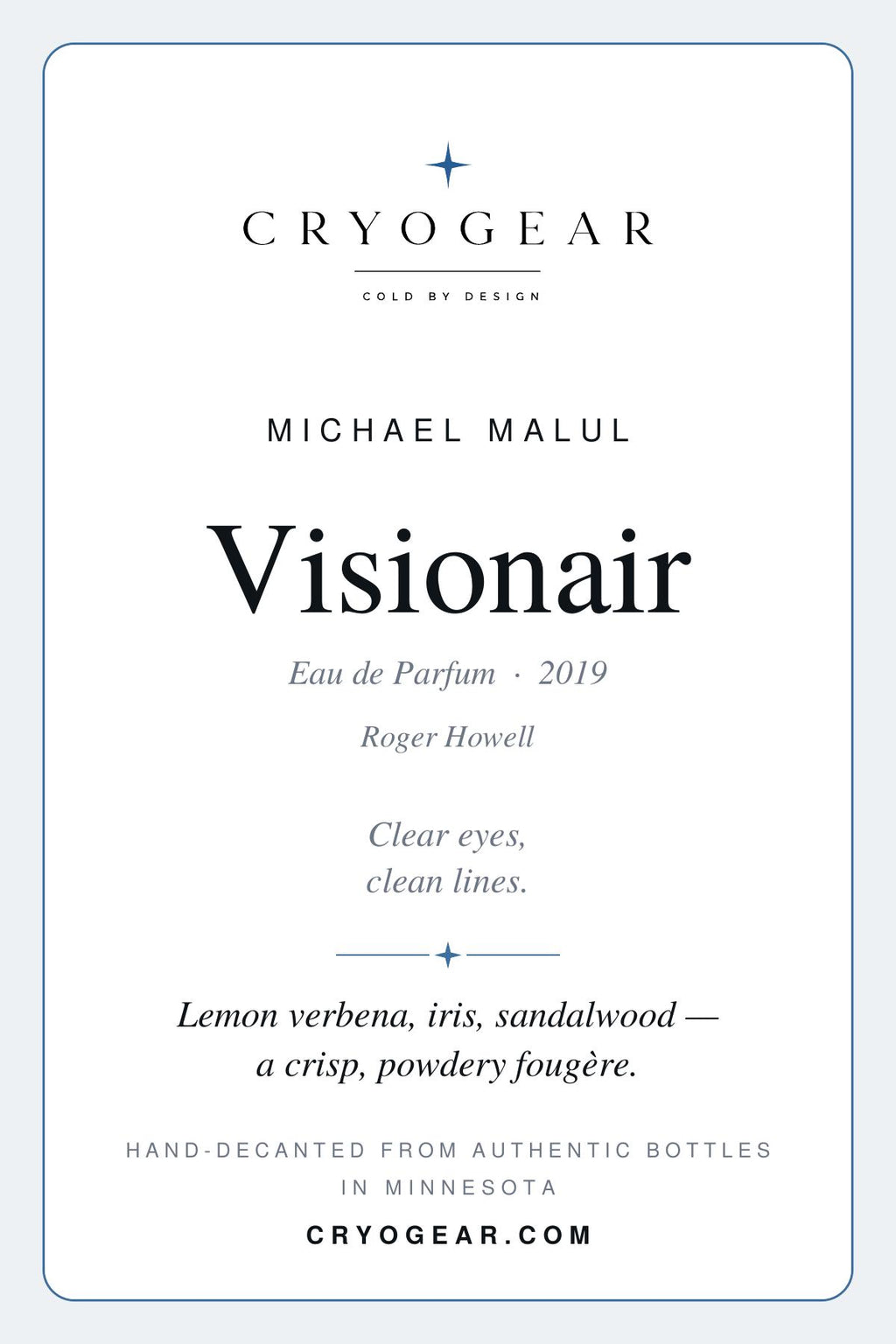 CryoGear scent card — Visionair (front)