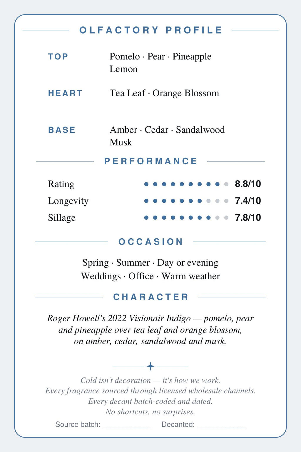 CryoGear scent card — Visionair Indigo (back)