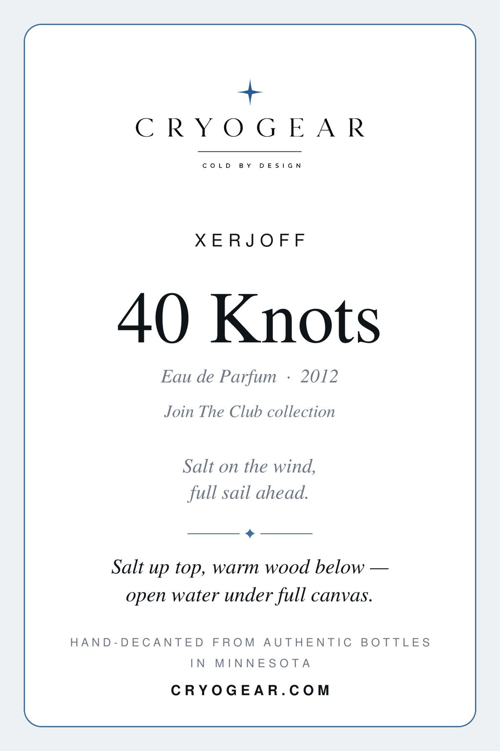 Cryogear scent card front — 40 Knots