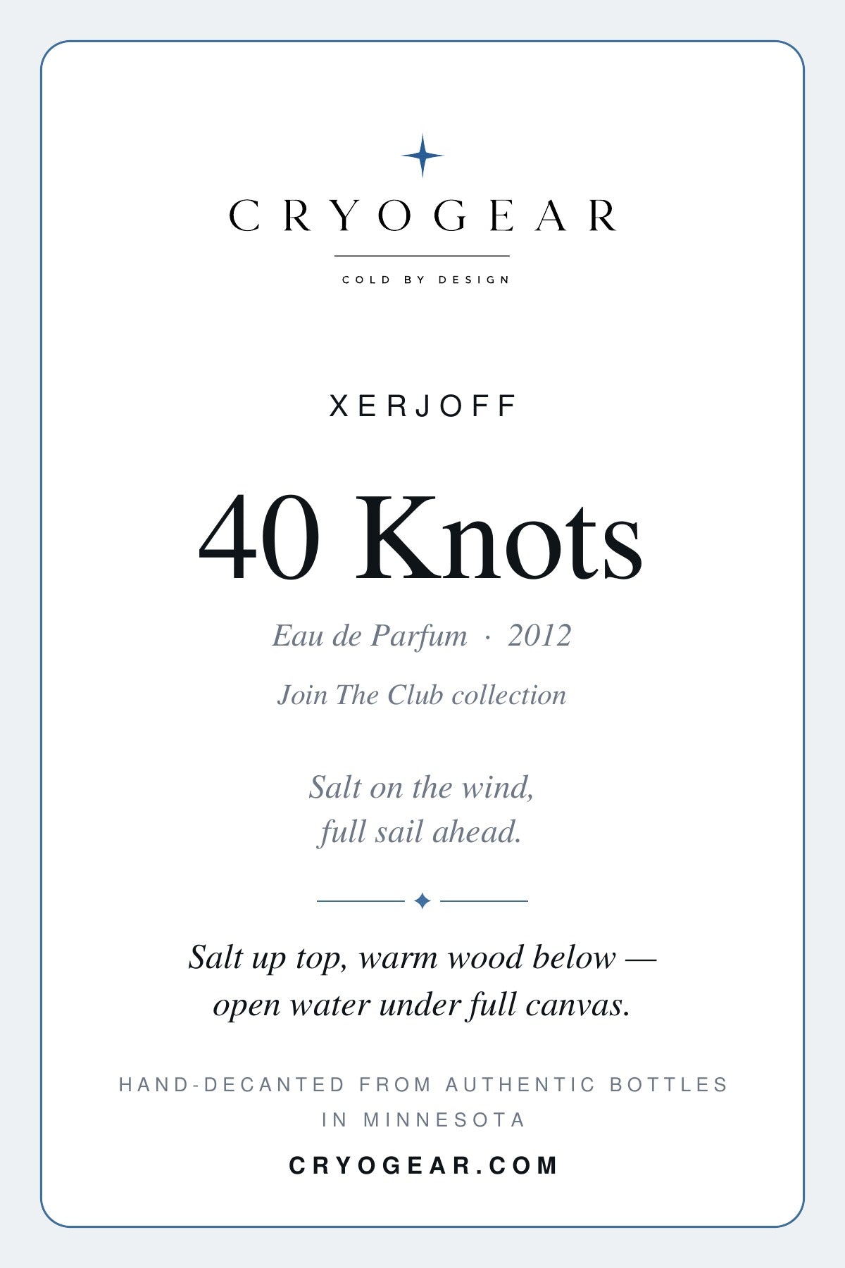 Cryogear scent card front — 40 Knots